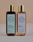 Pre- and Post-Bath Body Massage Oil Combo Organic Extra Virgin Coconut Oil and Rose Body Oil