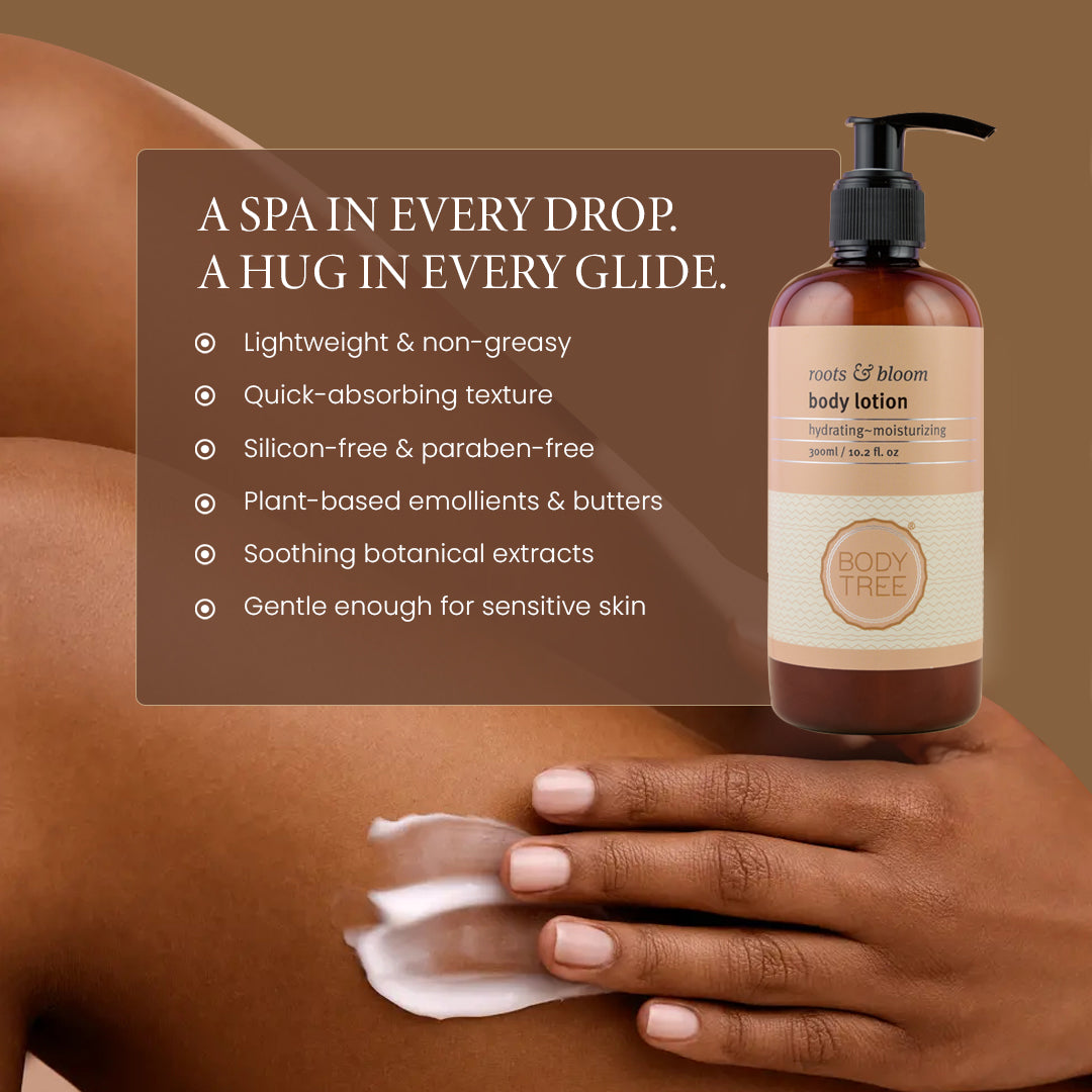Roots &amp; Bloom Moisturizing Body Lotion with Cocoa Butter, Aloe Vera, and Cucumber